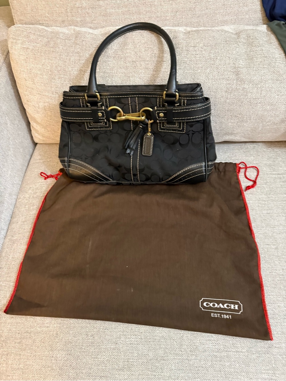 Coach Vintage Y2K Black Signature Canvas Tote with Brass Accent and Tassel - Picture 2 of 8